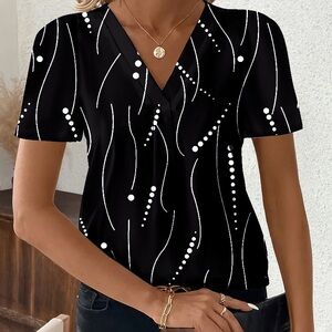 Chic Black and White Women's V-Neck Top